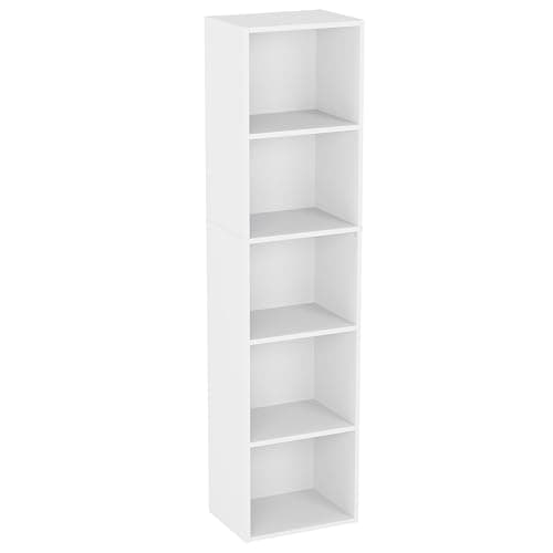 Image of Vida Designs Oxford 5 Tier Cube Bookcase White - Modern Space-Saving Wooden Shelving Display Storage Unit - Freestanding - H132xW32xD24cm - Ideal for Living Room, Bedroom or Office