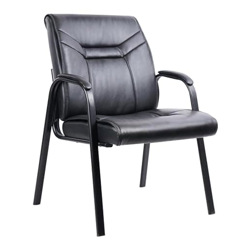Image of CLATINA Big Tall Wide Office Guest Chair Heavy Duty 500lbs Leather Comfy Side Reception Chairs with Arms No Wheels Executive Bariatric Lobby Chair for Meeting Conference Waiting Room Stationary, Black