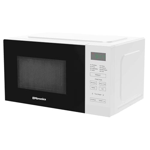 Image of EMtronics 20 Litre 700W Digital Microwave with 800w Grill, 10 Power Levels, 8 Preset Options, Defrost Function and Cavity Light - White