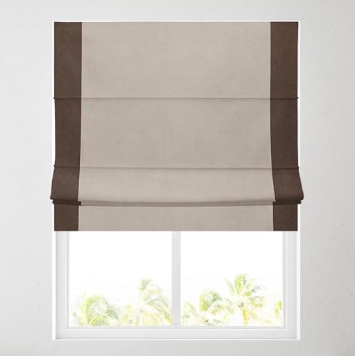 Image of Soft Textured Ara Bordered Roman Blinds - Durable Fittings Easy Fit (Natural/Brown 91.5cm)