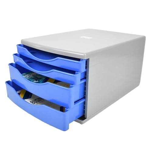 Image of Deflecto® Blue Desk Drawer Set featuring 2 x 30mm and 2 x 60mm drawers In Warm Blue Desk Organiser Drawers - Small Storage Drawers - Desk Storage Drawers