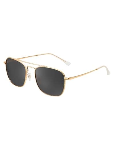 Image of Jim Halo Retro Square Aviator Sunglasses Premium Polarized Lens Flat Metal Eyewear Men Women (Gold/Plarized Grey)