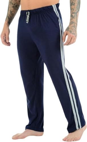 Image of COSHAL® Loungewear Mens Track Pants 2 Side Striped Open Hem Bottoms Casual Sweat Pants Trousers Men's Tracksuit Mens Lounge Pants Men Nightwear Trouser Pant Navy L