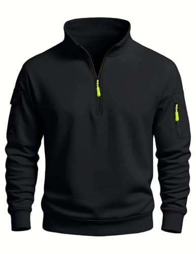 Image of MakingDa Men’s 1/4 Zip Sweatshirts Long Sleeve Pullover Fleece Sweater Stand Collar Pocket Jumpers Casual Cuff Solid Regular Fit Top Shirt Black XXL