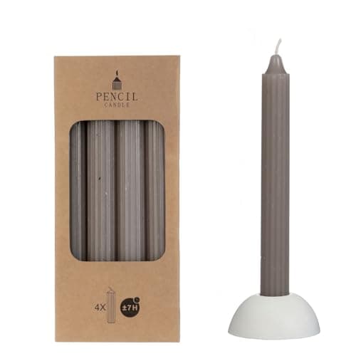 Image of NaDeco Ribbed Pencil Candles, Set of 4, Height 24 cm, Available in Many Colours, Taper Candles, Taper Candle, Coloured Candles, Vintage Candles, Colour: Grey