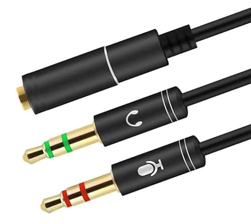 Image of Headphone Mic Splitter 3.5mm Jack Audio Mic Braided Adapter Aux Female to 2 Male PC Headset Microphone Cable Compatible with Gaming Headset, Earphone, Speaker, Desktop, Laptop, PS5 PS4 Controller