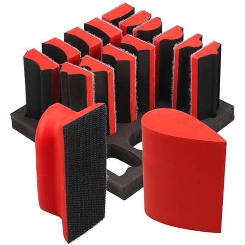 Image of STEBRUAM Hand Sanding Block Set Contoured Profile with Hook and Loop Sanding Pad Hook Backing Plate Convex & Concave Shape for Woodworking Furniture Restoration, Auto Paint and Craft (16-Piece Red)