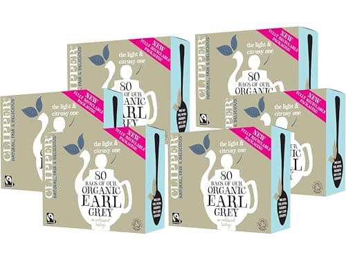 Image of Clipper Organic Fairtrade Earl Grey Tea - 80 Teabags, Black Tea with Natural Bergamot, Plastic-Free Unbleached Biodegradable Tea Bags, Non-GM Organic Tea (Pack of 6) from SuperfoodUK