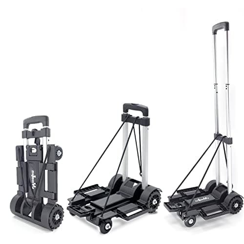 Image of ZHJINGYU 100lb Folding Hand Truck | Sack Barrow with 4 Wheels | Aluminium Foldable Trolley | Adjustable Baseplate & Bungee Cords | Folds into Backpack for Lifting Luggage Travel Auto