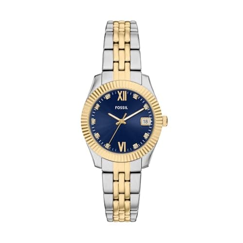 Image of Fossil Scarlette Watch for Women, 32mm Quartz Three Hand Date Movement with Stainless Steel Strap,Silver Tone and Gold Tone