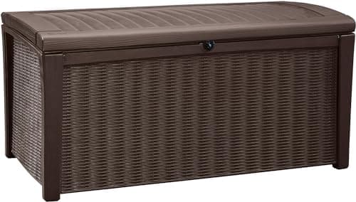 Image of Keter Borneo 416L Outdoor 60% recycled Garden Furniture Storage Box Brown Rattan Effect | Fade Free | All Weather Resistant | Safe and Secure | Zero Maintenance | 2 year Warranty