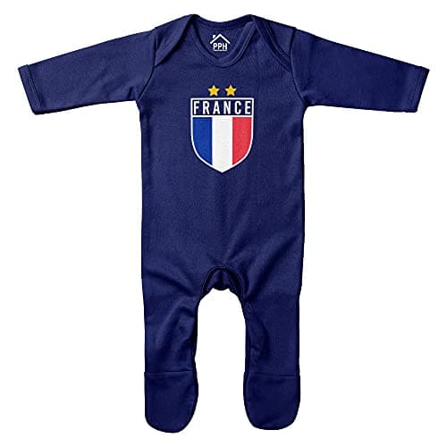 Image of Purple Print House Baby Boys France Badge Romper Suit Football Supporters French Footy, 0-3 Months, Navy
