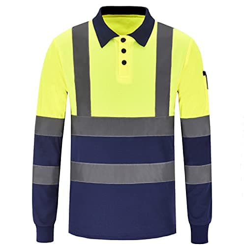 Image of AYKRM Yellow Navy Hi Vis Viz Visibility Safety Work Polo Shirt Long Sleeves hi vis Polo Shirt (XS-8XL)