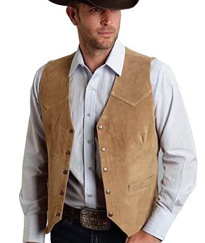 Image of Tuikayoo Men's Suede Leather Suit Vest Vintage Western Cowboy Waistcoat(XL, Brown)