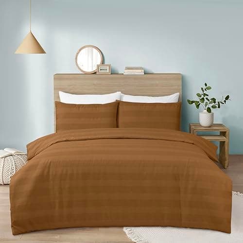 Image of Dreamology Double Duvet Cover, Textured Fabric Waffle Stripe,Bedding Set,Waffle Weave Duvet Cover Set,Button Closure,Duvet Cover Sets,Duvet Covers Double With 2 Pillowcase (200 X 200) (Tan)