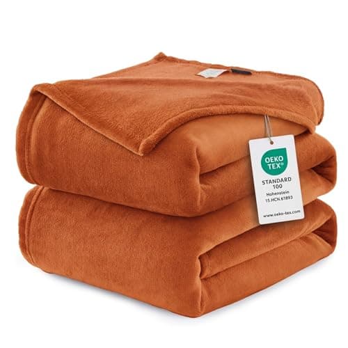 Image of WAVVE Fleece Blanket Queen Size XL Orange 7ft x 8ft - Fluffy Soft Warm Versatile Large Throw Blanket for Bed/Sofa/Couch, 220x240 cm