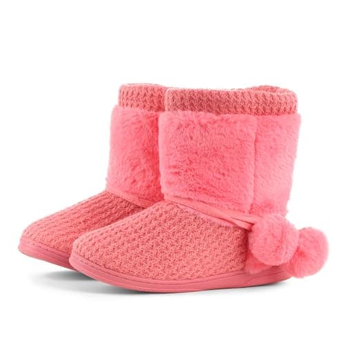 Image of London Shoe Co Ladies Festive Fairisle Boot Slippers Size 3 to 8 UK - Snowflake Aztec Winter Boot slippers for Women, Warm & Stylish Indoor Footwear (Pink, 3/4)