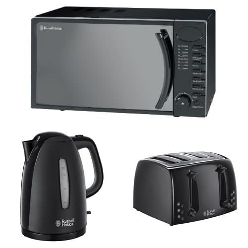 Image of Russell Hobbs 17 L Digital Microwave with 1.7 L Textures Kettle and Textures 4 Slice Toaster Bundle - Black