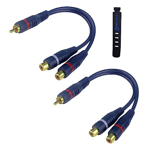 Image of BRIEFCEC RCA Splitter Cable, 15cm rca Y Adapter 1 Male to 2 Female Extension Cable RCA to JACK for Subwoofer, Speaker, AMP, Turntable, Receiver, Home Theater(2Pcs, Blue)