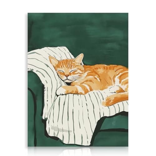 Image of Dazzlewall Cat Wall Art Paint, Cat Sleeping on Sofa Artwork Print Watercolour Animal Paint Decor for Home Bedroom Living Room Bathroom, 12x16 in Unframed