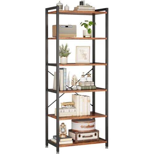 Image of Coleshome Book Shelf, Tall Bookshelf, Wood Bookcase Shelves for Bedroom, Industrial Display Shelf for Living Room Home Office Kitchen, Standing Shelves Unit Storage Organizer (Rustic Brown, 6-tier)
