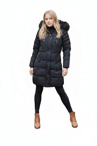 Image of Spindle Girls Long Padded Winter Parka Coat Youths Showerproof School Jacket Zip Pockets Black 15/16