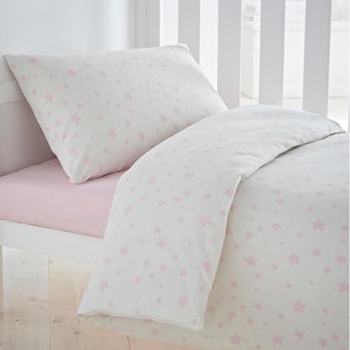 Image of Silentnight Safe Nights Cot Bed Duvet Set - Breathable 100% Cotton Jersey - Super Soft Kind to Skin - Duvet Cover & Pillowcase for Toodler Child Junior Quilt - 150x120cm - Hypoallergenic, Pink Stars