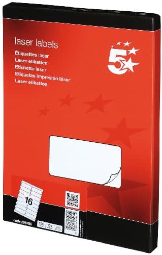 Image of 5 Star 296786 Office Multipurpose Labels Laser 16 per Sheet 99.1x34mm White [1600 Labels]