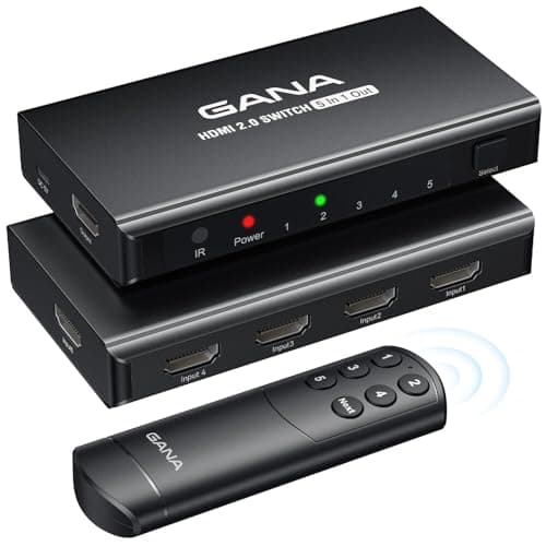 Image of HDMI Switch 5 in 1 Out 4K@60Hz, GANA HDMI Splitter Switcher with Remote, Aluminum Hdmi 2.0 Switch Box Hub for 3D, HDCP2.2, HDR, Compatible with Xbox, PS5/4/3,Fire Stick,Roku,Blu-Ray Player, Black