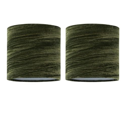 Image of Set of 2 Green Crushed Velvet Table Lamp Shades, Lampshades for Table Lamp or Bedside Light, Diameter 15cm