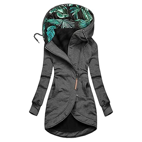 Image of Cocila Women'S Solid Jacket Mid-Length Printed Coat Slim Outwear With Pockets Womens Zipper Tops (Dark Gray, Xxl) Lightweight Women Puffer Raincoat Waterproof Hooded Trench Coats For Ladies