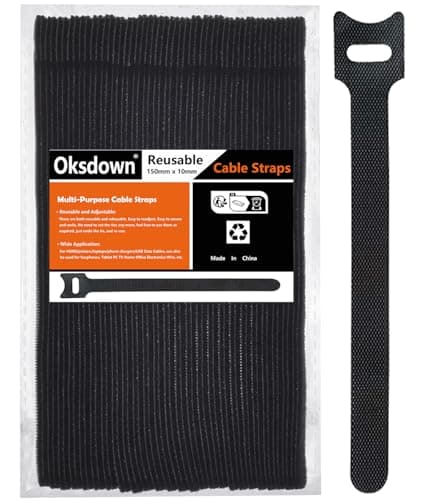 Image of Oksdown Cable Tie Reusable Black 50 Pack Straps Adjustable Releasable Extension Hook and Loop Tidy Wraps for Headphones HDMI Ethernet Printers Laptops USB Data Cables
