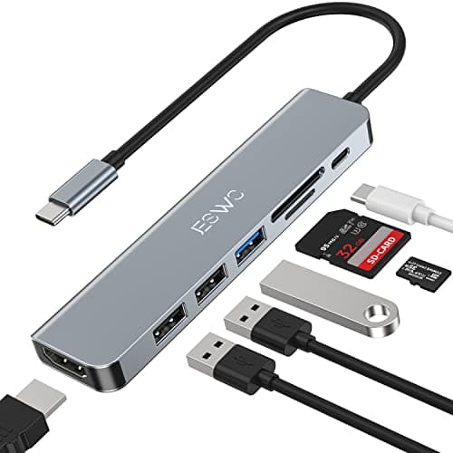 Image of USB C Hub, JESWO USB C Adapter with 4K HDMI, 7 IN 1 Multiport Adapter with Type C to HDMI, USB 3.0 Port, 100W PD, SD/TF Card Reader, USBC Dock for MacBook Pro Air and other Thunderbolt 3/4 Laptop