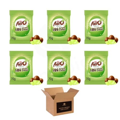 Image of Aero Peppermint Milk Chocolate Easter Mini Eggs Sharing Bag 70g | Mint Chocolate Eggs, Bubbly Chocolate Treats, Easter Gift, Basket Fillers, Bulk Packs (Mini Eggs Bag 70g - Pack 6)