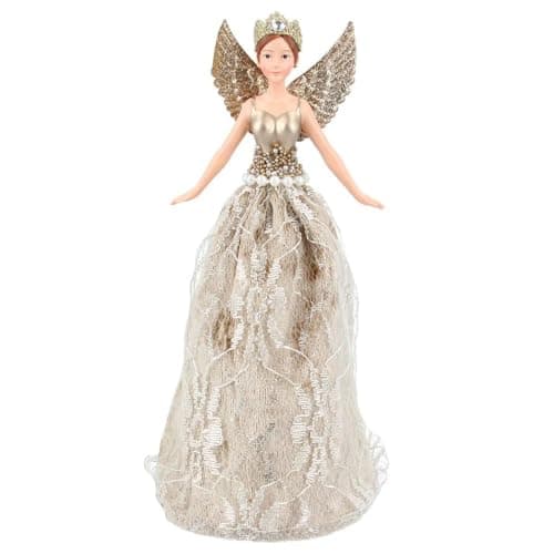 Image of Gisela Graham Christmas Tree Decoration Lux Gold Lace Tree Top Fairy Small