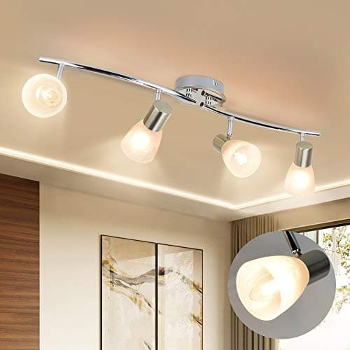Image of Depuley 4 Way Rotatable LED Ceiling Light, Adjustable Swiveling Spot Bar, Kitchen Ceiling Spotlight with Patterned Glass Lampshade, Ideal for Kitchen, Living Room, Bedroom, E14 Bulb Base (No Bulbs)