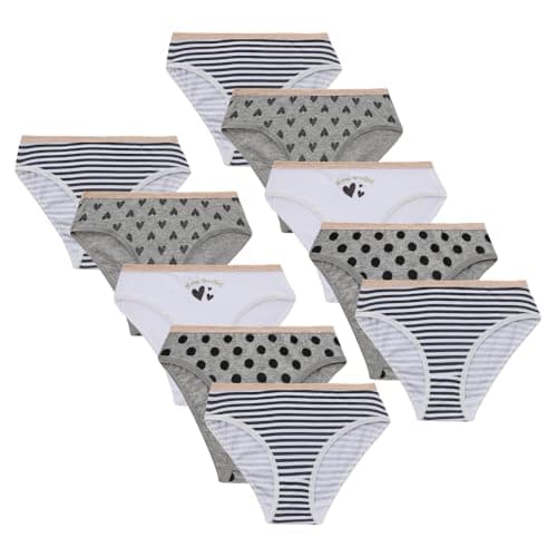 Image of Nikaro 10-Pack Girls' Cotton Briefs - Soft Underwear for Ages 2-13 - Assorted Colors (13) Spots&Stripe