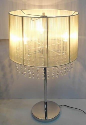 Image of 55cm Crystal Chandelier Silver Finish Table Lamp with Cream Silk Shade