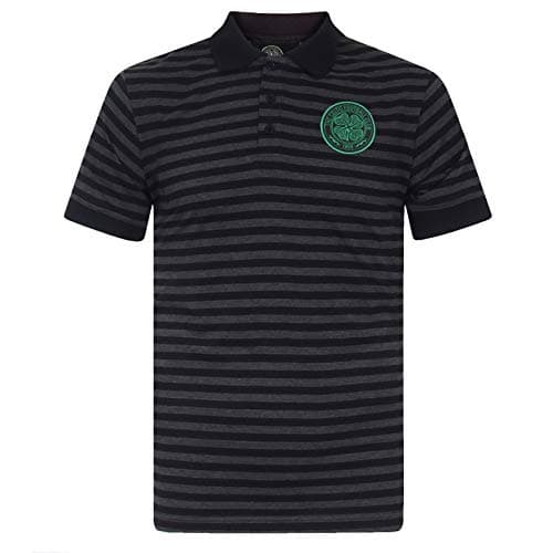 Image of Celtic FC Official Football Gift Mens Striped Polo Shirt Black Grey Marl XL