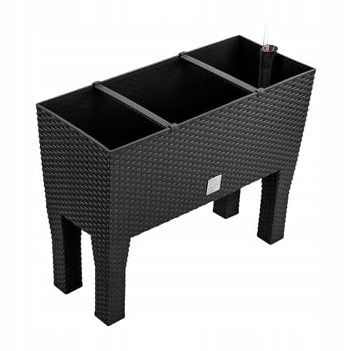 Image of B2C Raised Planter Plant Pot On Legs Rattan Large Look Texture White Anthracite Flower Box 60cm 80cm Home Growing Garden Decoration (Anthracite, L 60cm x H 46cm)