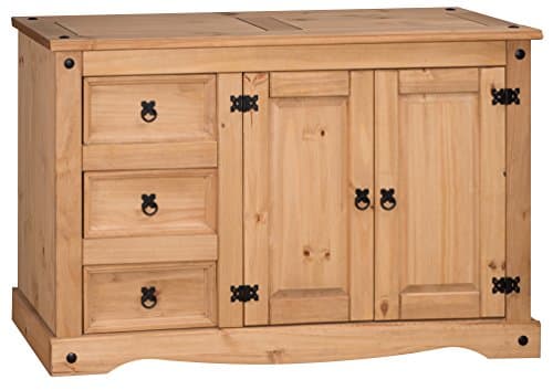 Image of Mercers Furniture Corona Sideboard Low 2 Door 3 Drawer Solid Wood Pine Wooden Dresser Kitchen Dining Living Room Hallway Mexican Style Cupboard Storage 76cm High 120cm Wide 38cm Deep