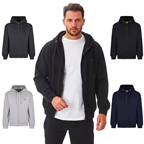 Image of Iron Mountain Men’s Full Zip Hoodie with Fleece Lining Cotton Blend Zip Up Hooded Sweatshirt with Kangaroo Pocket Workwear Hoodie (Black, 4XL)