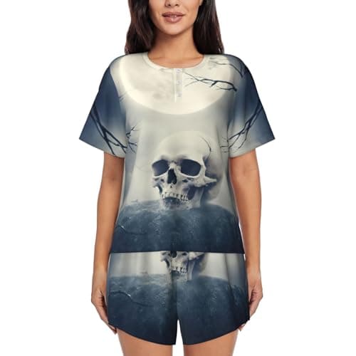 Image of "Artypop" Women'S Pyjamas Set Horror Ghost Skull - Super Soft Ladies Pyjamas Sets Two Piece Pjs Sets Crew Neck Short Sleeve Top And Shorts For Loungewear Sleepwear With Pockets