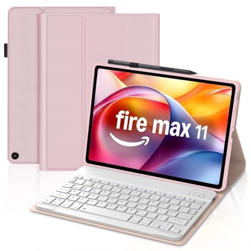 Image of JADEMALL Keyboard Case for Fire Max 11 Tablet (13th Generation, 2023), Slim Cover with Detachable Wireless Bluetooth Keyboard for All-New Fire Max 11 Tablet 11-inch 2023 Released, Pink