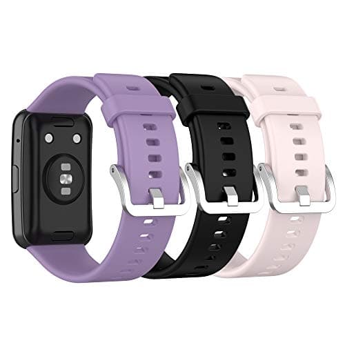 Image of Chofit (3-Pack Straps Compatible with Huawei Watch Fit Strap, Soft Silicone Sport Replacement Colourful Band Wristband for Huawei Watch Fit Smartwatch for Women Men (Black+Pink+Purple)