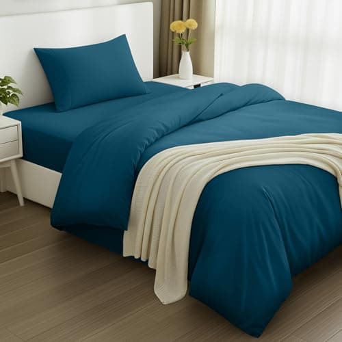 Image of Utopia Bedding 3 Piece Single Bedding Set - Duvet Cover, Fitted Sheet with Pillow cases - Soft Brushed Microfiber (Denim Blue)