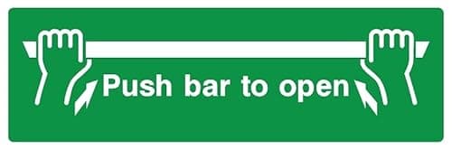 Image of Push bar to Open Safety Sign (L) - Self Adhesive Sticker (300mm x 100mm)