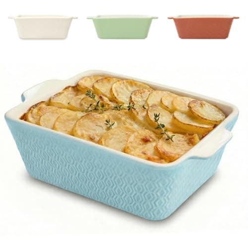 Image of Praknu Ceramic Casserole Dish 21cm - Small Baking Dish for Lasagne, Tiramisu - Non-stick Rectangular Bakeware Dish - High Edge & Deep Lasagne Dish - Oven Proof & Dishwasher Safe - Blue
