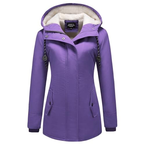 Image of MODFUL Women's Sherpa Lined Parka Jacket Warm Winter Coat Hooded Thick Outerwear (Purple, L)
