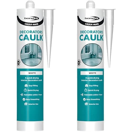 Image of Bond It Caulk-Mate One Hour White Acrylic Decorators 2 Pack (285ml Each) – Quick Dry Flexible Paintable Caulk for Interior Cracks, Skirting Boards & Plasterboard Filling